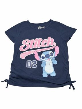 Disney Navy Blue Stitch Tee with Pink Glitter Lettering